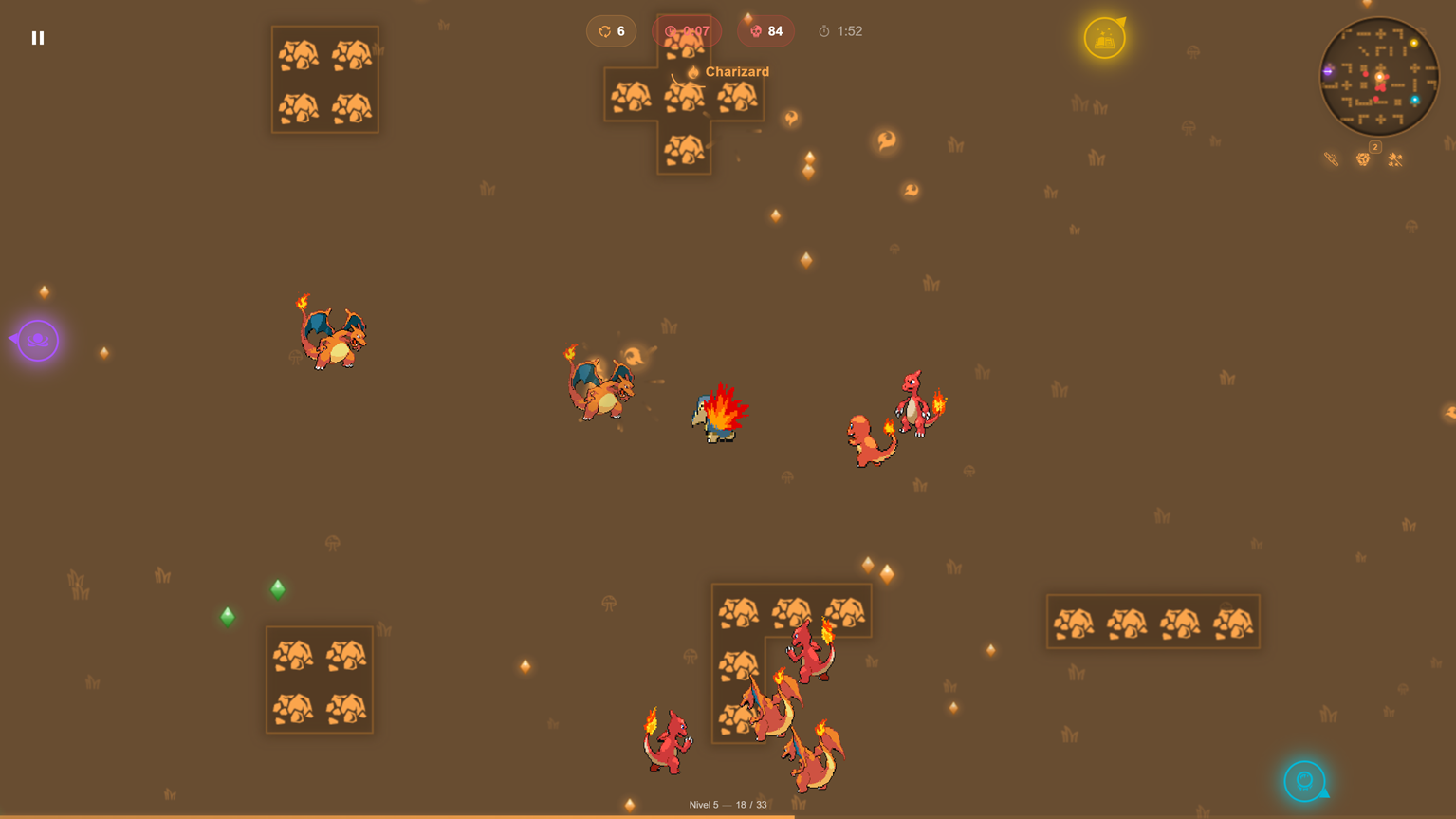 Infinite mode with enemies, projectiles and XP orbs